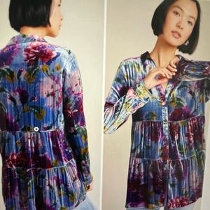 Anthropologie Maeve Reverie Velvet Tiered Tunic